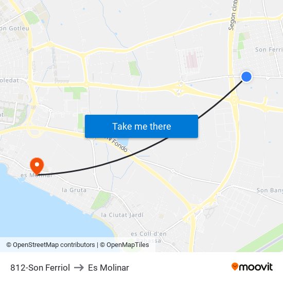 812-Son Ferriol to Es Molinar map