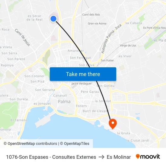 1076-Son Espases - Consultes Externes to Es Molinar map