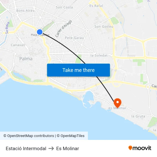 Estació Intermodal to Es Molinar map