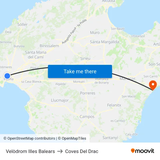 Velòdrom Illes Balears to Coves Del Drac map