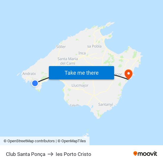 Club Santa Ponça to Ies Porto Cristo map