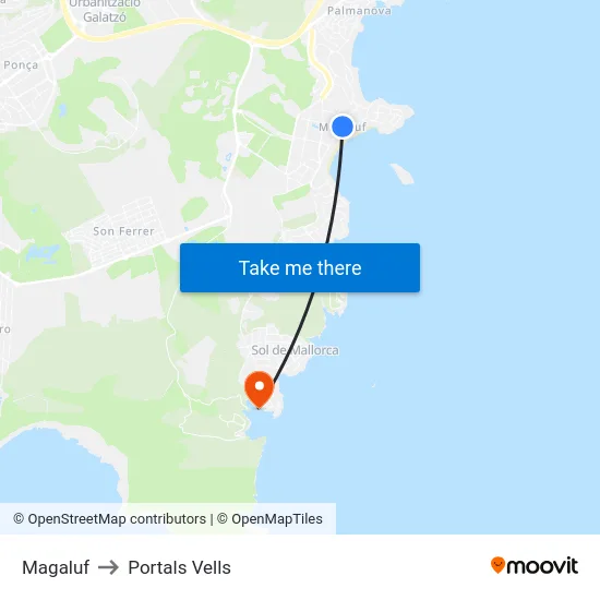 Magaluf to Portals Vells map