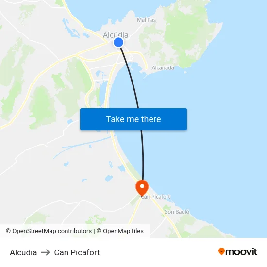 Alcúdia to Can Picafort map