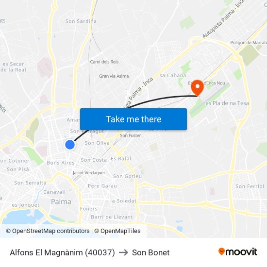 Alfons El Magnànim (40037) to Son Bonet map