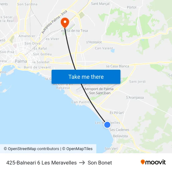 425-Balneari 6  Les Meravelles to Son Bonet map