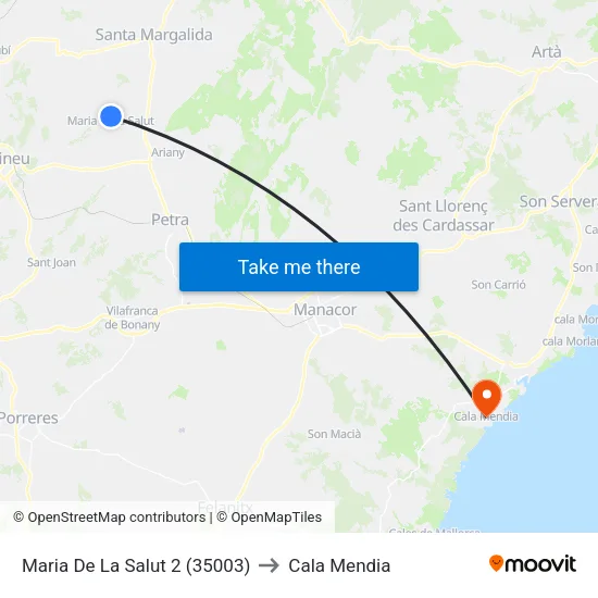 Maria De La Salut 2 (35003) to Cala Mendia map