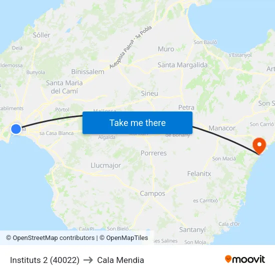 Instituts 2 (40022) to Cala Mendia map