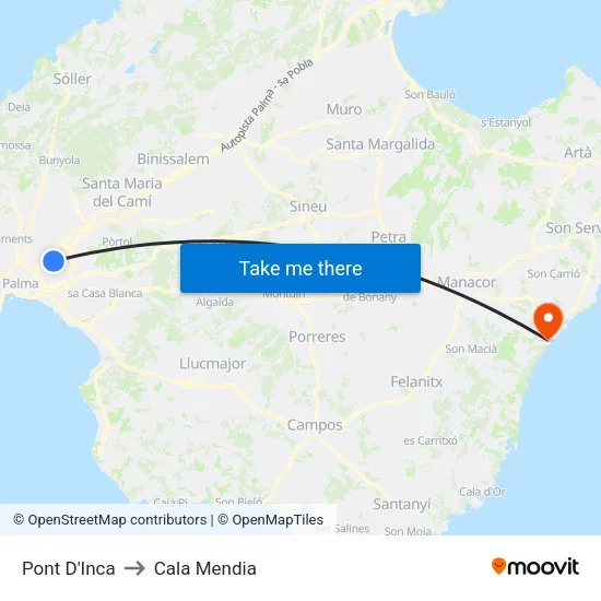 Pont D'Inca to Cala Mendia map