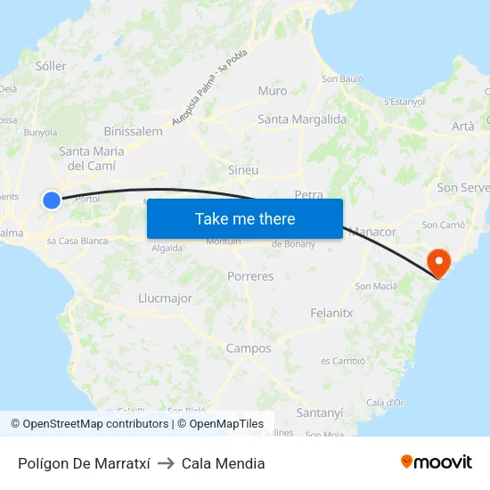 Polígon De Marratxí to Cala Mendia map