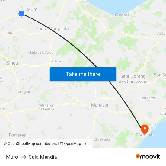Muro to Cala Mendia map