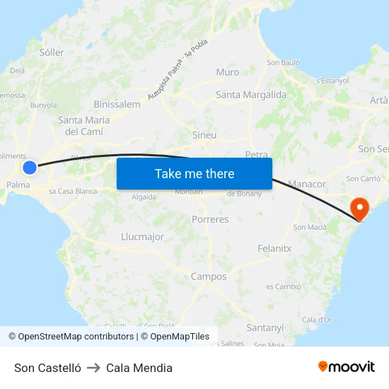 Son Castelló to Cala Mendia map