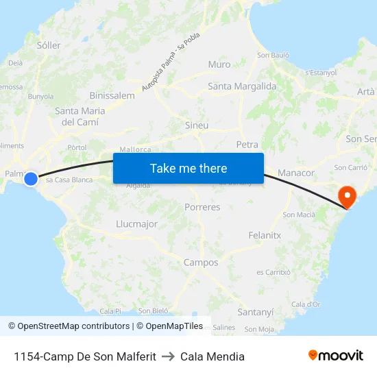 1154-Camp De Son Malferit to Cala Mendia map