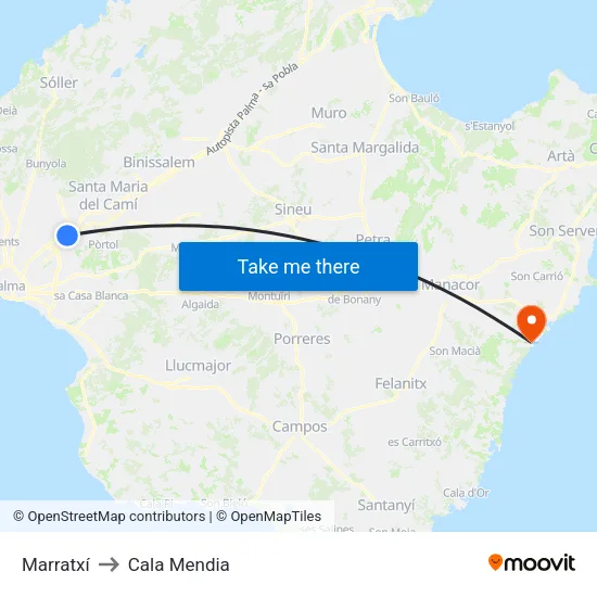 Marratxí to Cala Mendia map