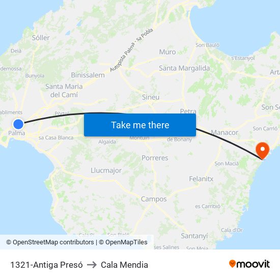 1321-Antiga Presó to Cala Mendia map