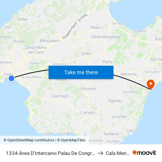 1334-Àrea D'Intercanvi Palau De Congressos to Cala Mendia map