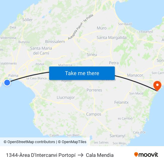 1344-Àrea D'Intercanvi Portopí to Cala Mendia map