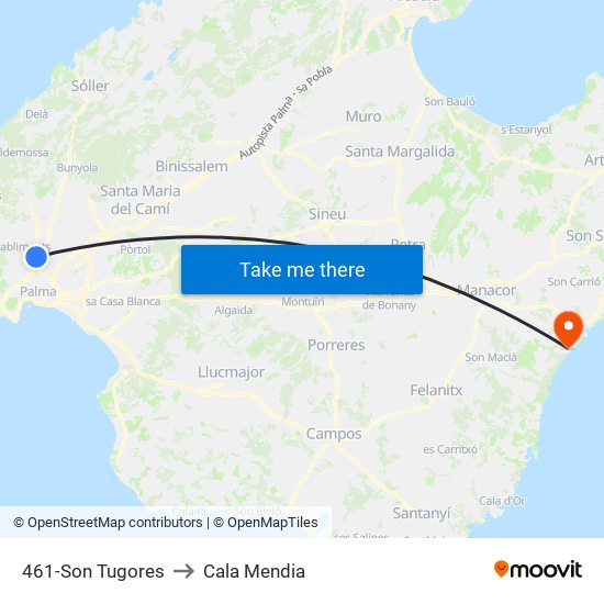 461-Son Tugores to Cala Mendia map