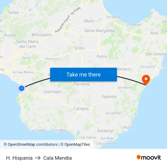 H. Hispania to Cala Mendia map