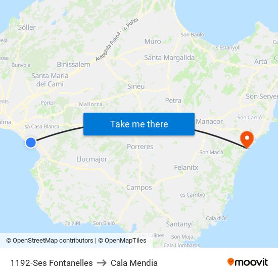 1192-Ses Fontanelles to Cala Mendia map