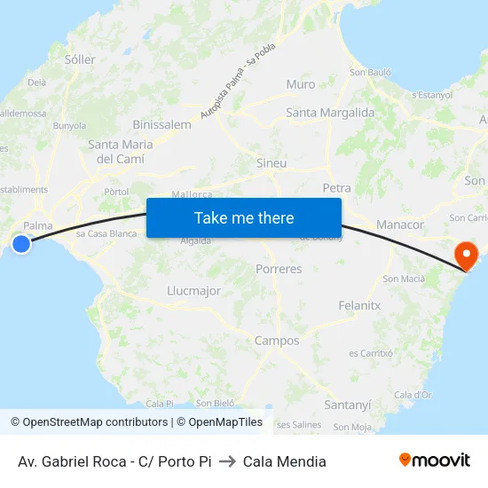 Av. Gabriel Roca - C/ Porto Pi to Cala Mendia map