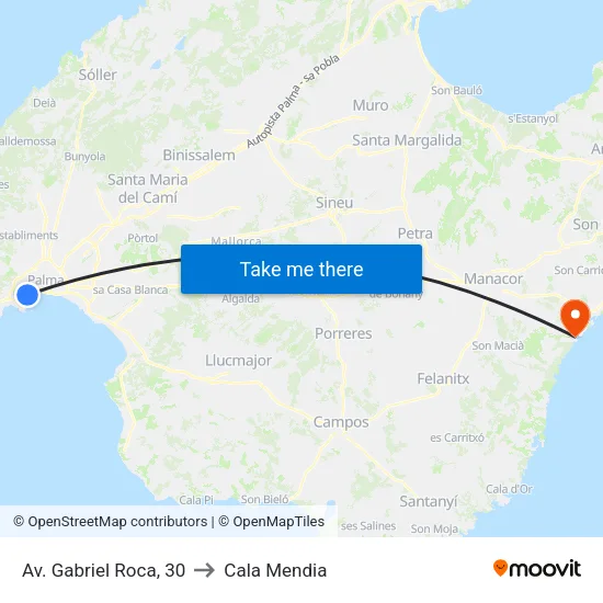 Av. Gabriel Roca, 30 to Cala Mendia map
