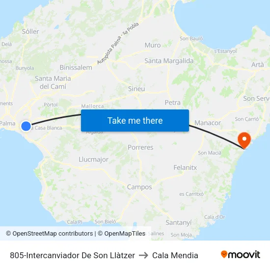 805-Intercanviador De Son Llàtzer to Cala Mendia map