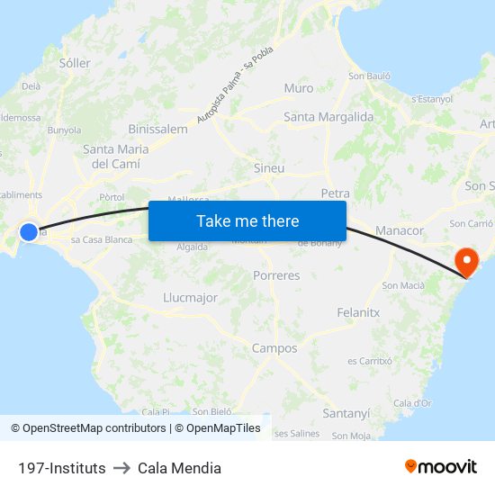 197-Instituts to Cala Mendia map