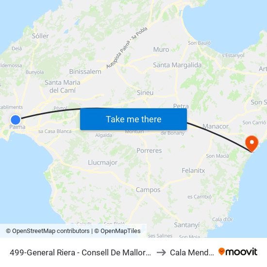 499-General Riera - Consell De Mallorca to Cala Mendia map