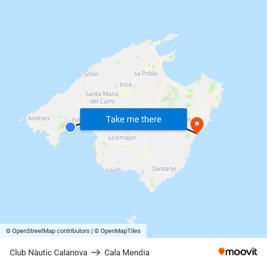 Club Nàutic Calanova to Cala Mendia map