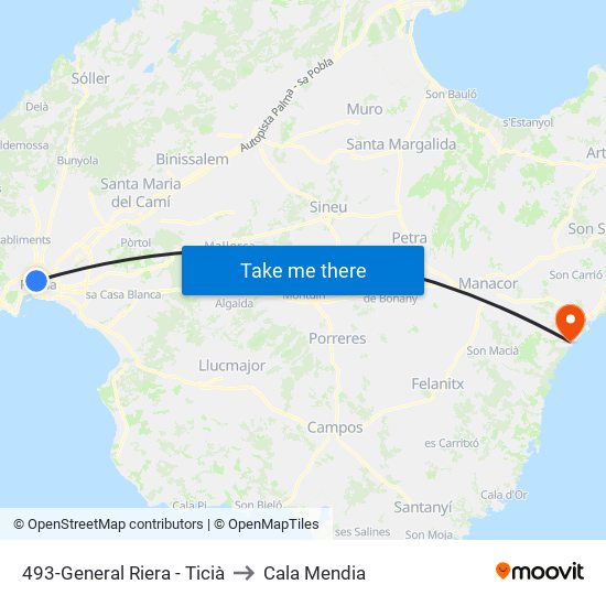 493-General Riera - Ticià to Cala Mendia map