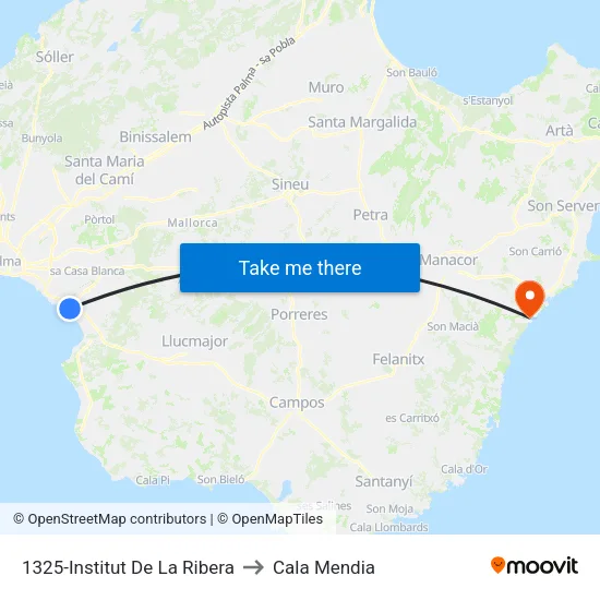 1325-Institut De La Ribera to Cala Mendia map