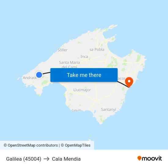 Galilea (45004) to Cala Mendia map