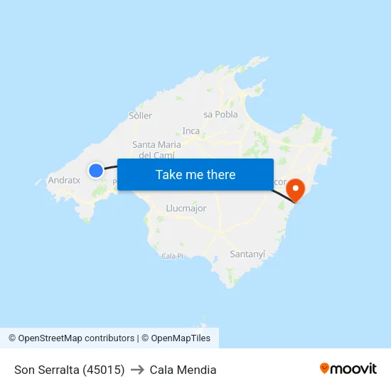 Son Serralta (45015) to Cala Mendia map