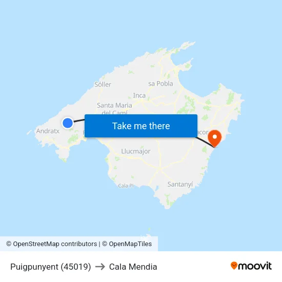 Puigpunyent (45019) to Cala Mendia map