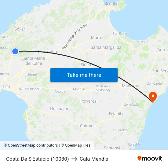 Costa De S'Estació (10030) to Cala Mendia map