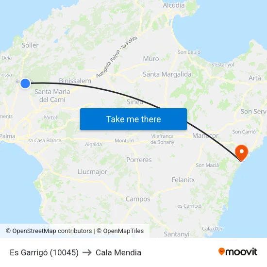 Es Garrigó (10045) to Cala Mendia map