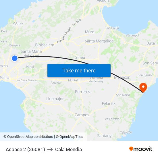 Aspace 2 (36081) to Cala Mendia map