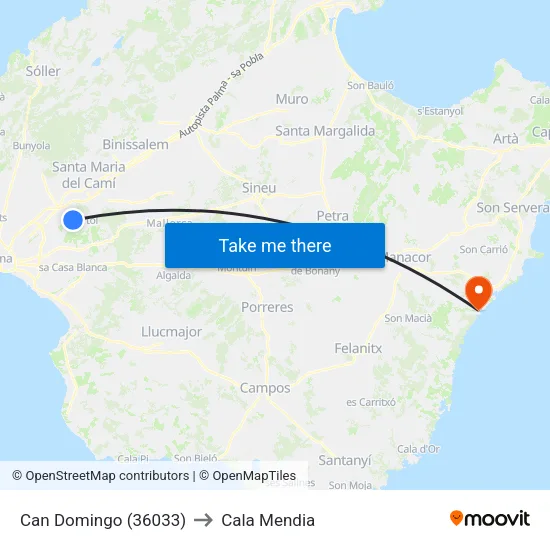 Can Domingo (36033) to Cala Mendia map
