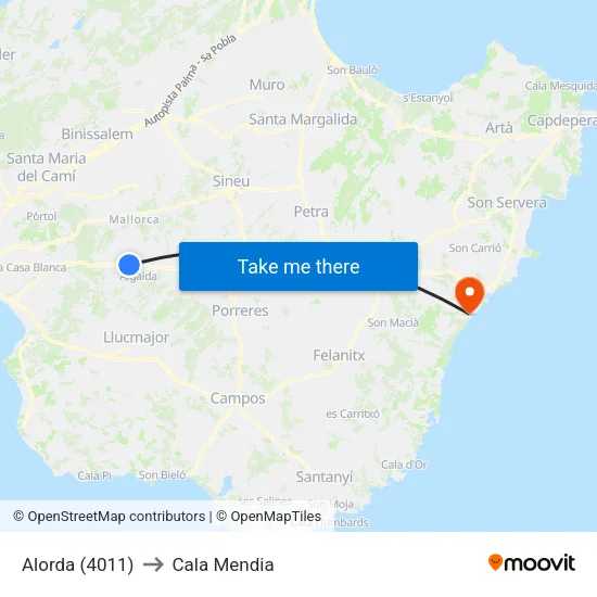 Alorda (4011) to Cala Mendia map
