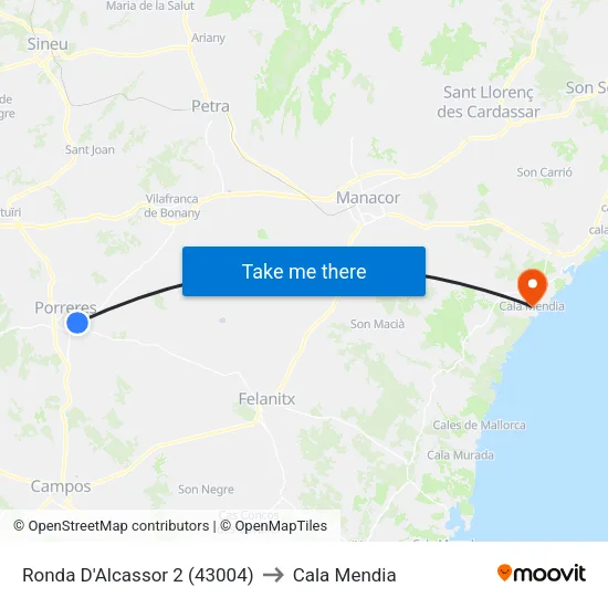 Ronda D'Alcassor 2 (43004) to Cala Mendia map