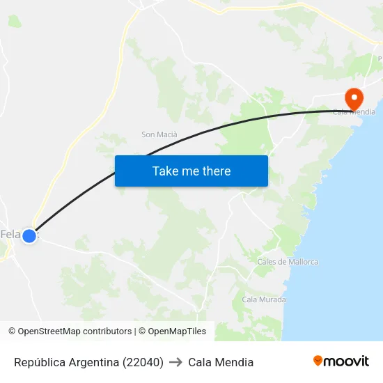 República Argentina (22040) to Cala Mendia map