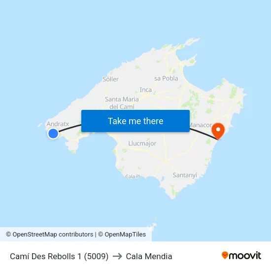 Camí Des Rebolls 1 (5009) to Cala Mendia map