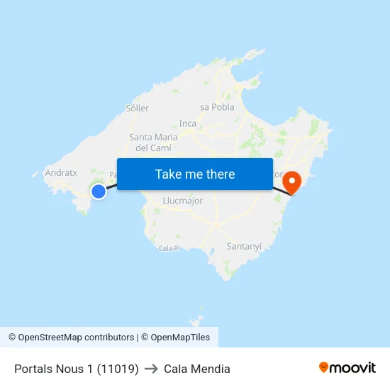 Portals Nous 1 (11019) to Cala Mendia map