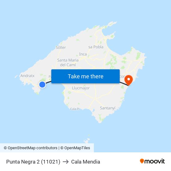 Punta Negra 2 (11021) to Cala Mendia map