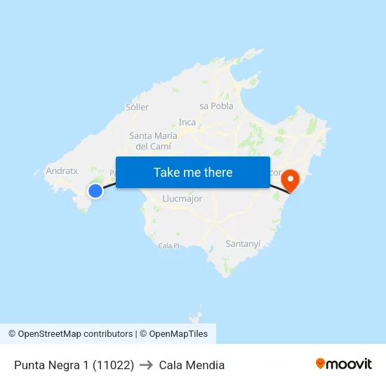 Punta Negra 1 (11022) to Cala Mendia map