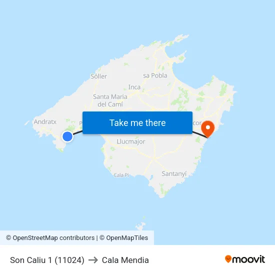 Son Caliu 1 (11024) to Cala Mendia map