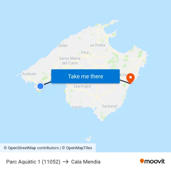 Parc Aquàtic 1 (11052) to Cala Mendia map