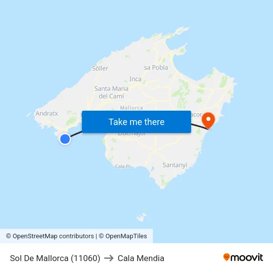 Sol De Mallorca (11060) to Cala Mendia map