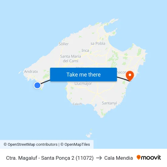 Ctra. Magaluf - Santa Ponça 2 (11072) to Cala Mendia map