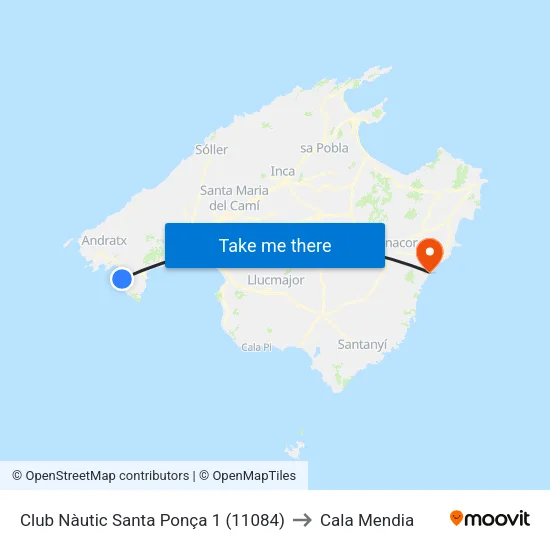 Club Nàutic Santa Ponça 1 (11084) to Cala Mendia map